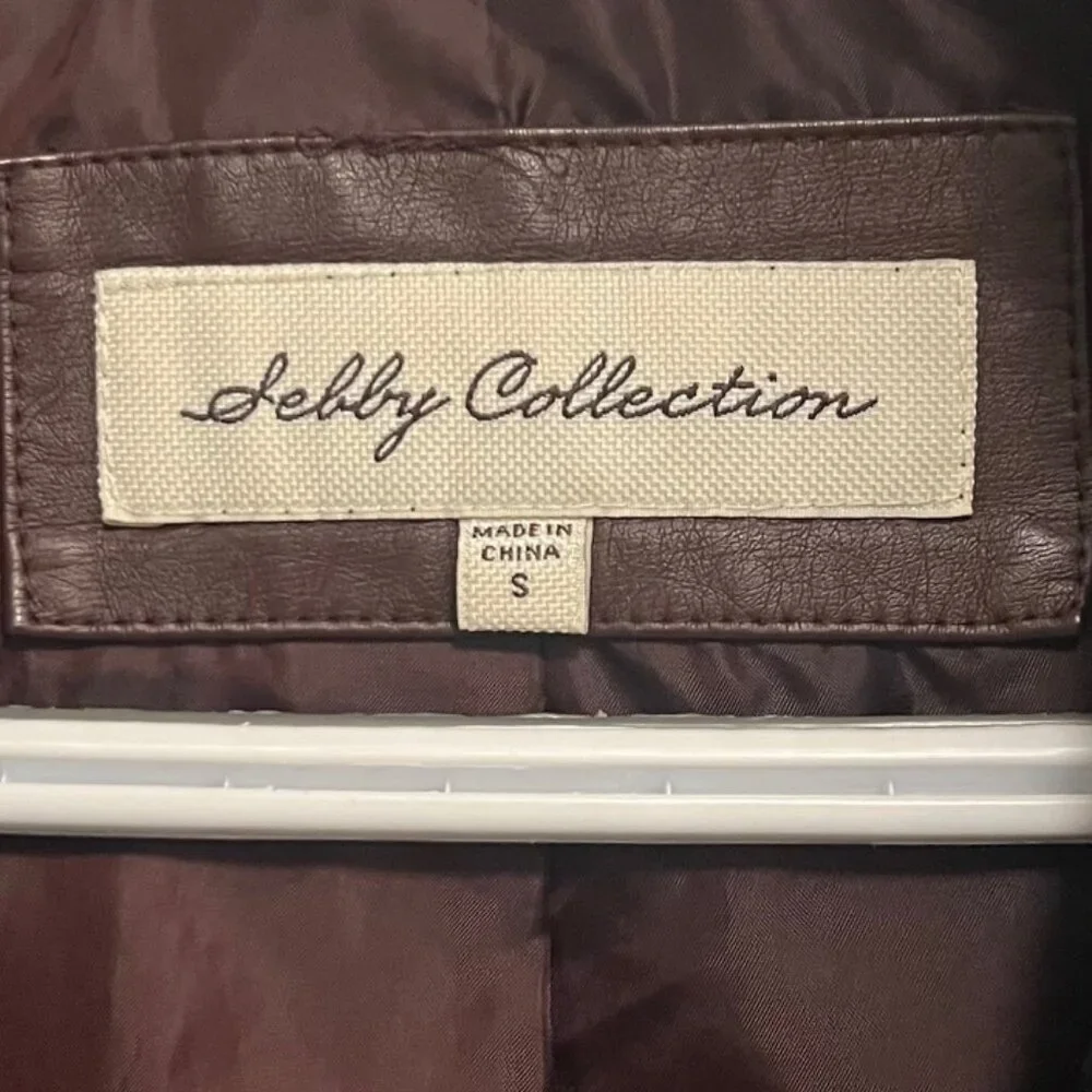 Sebby brown faux leather biker jacket w/black quilted hood/vest size s - Picture 9 of 12
